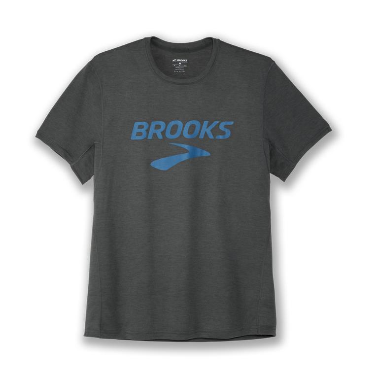 Brooks Distance Graphic Mens Short Sleeve Running Shirt - Heather Dark Oyster/HBR/grey - Indonesia (